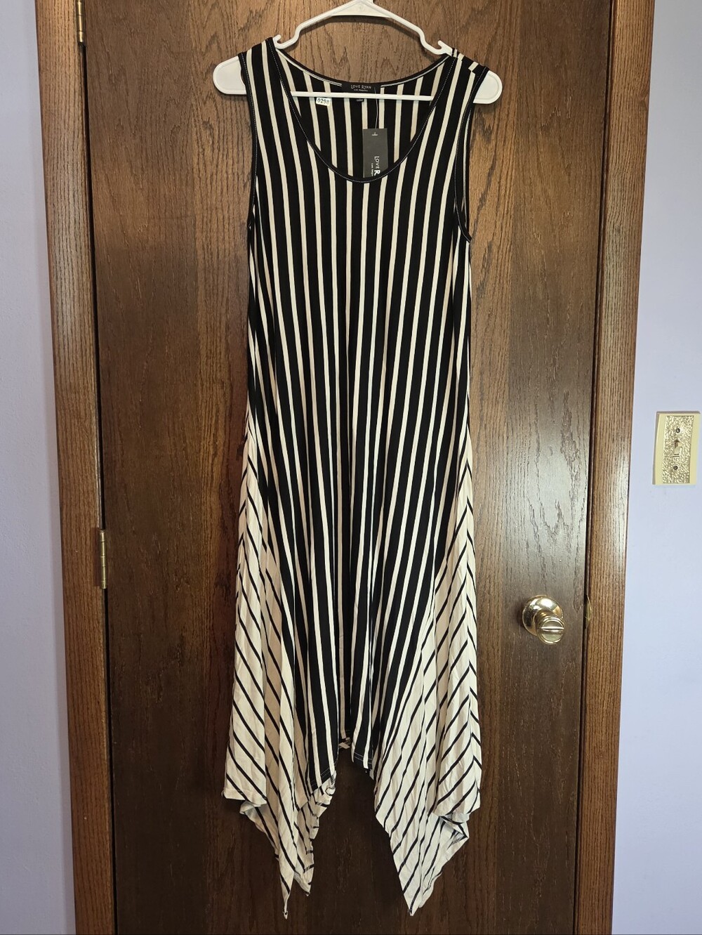 Love Ryan Black and Cream Striped Sleeveless Handkerchief Dress NWT